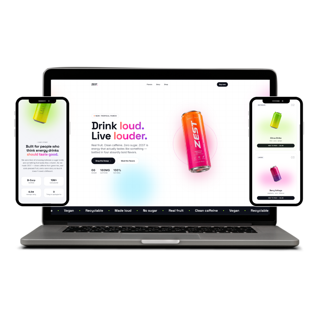 Screenshot of the Zest (Beverage Site Concept) project by Babbage LLC - a React, TanStack Start, Tailwind, TypeScript, Responsive solution